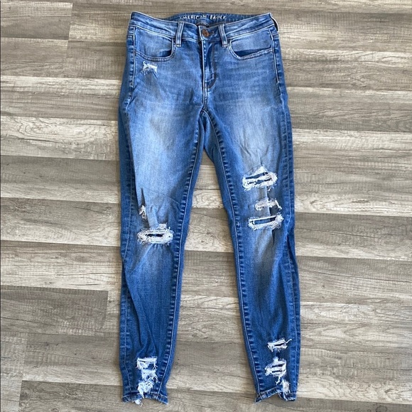 💜 Women's Blue Distressed Jeans - Picture 1 of 2